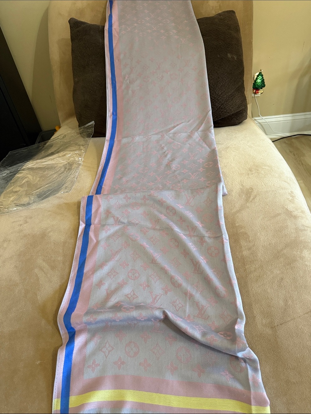 Designer-Inspired Pink & Blue Monogram Wrap Scarf